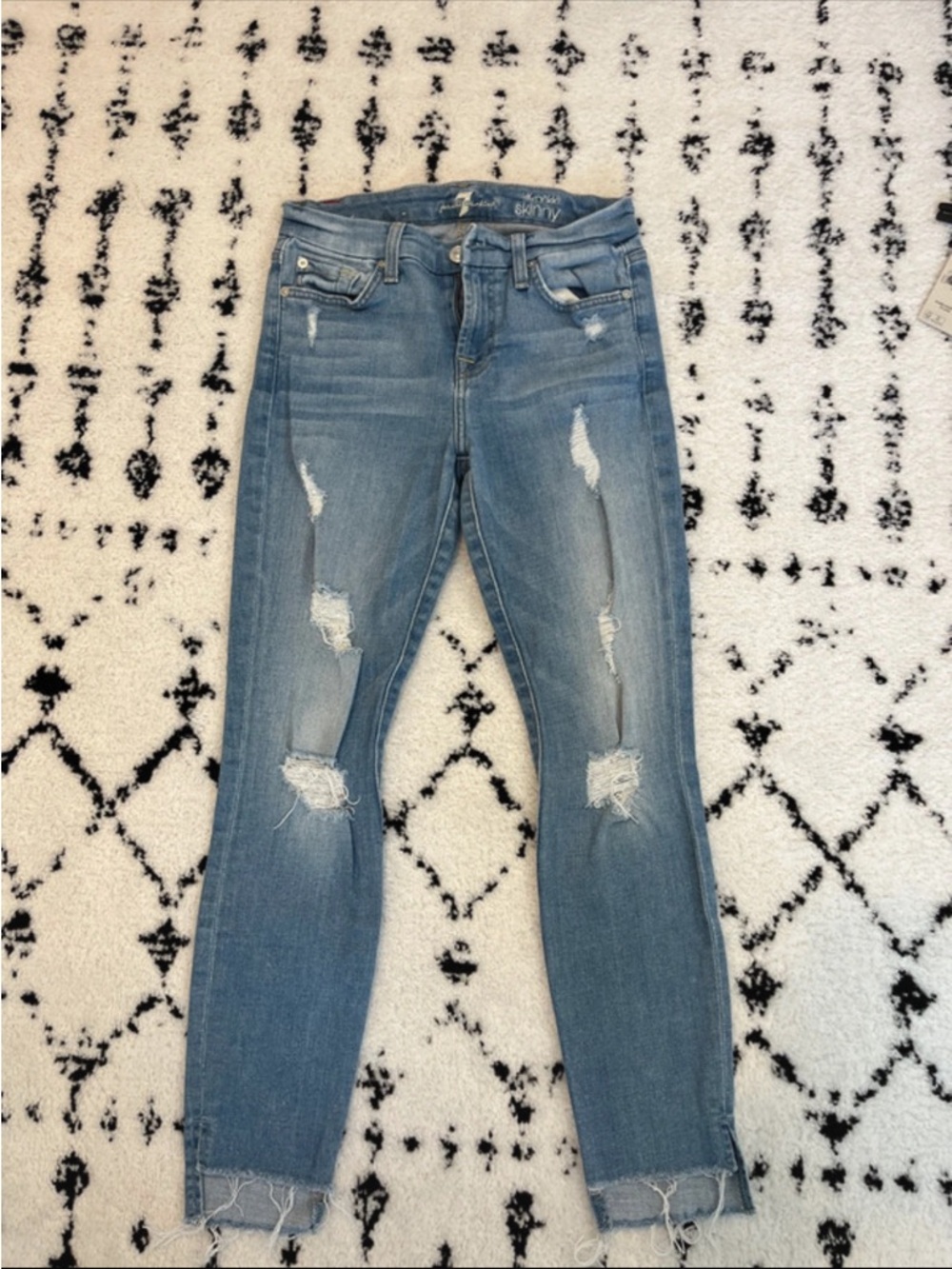 7 For All Mankind Light Blue Distressed Skinny Jeans